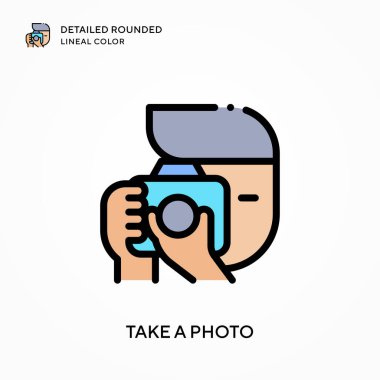 Detaylı yuvarlak çizgisel bir fotoğraf çek. Modern vektör illüstrasyon kavramları. Düzenlemesi ve kişiselleştirmesi kolay.