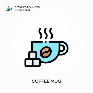 Kahve fincanı yuvarlak renkte. Modern vektör illüstrasyon kavramları. Düzenlemesi ve kişiselleştirmesi kolay.