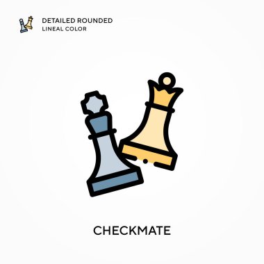 Şah mat ayrıntılı yuvarlak çizgi rengi. Modern vektör illüstrasyon kavramları. Düzenlemesi ve kişiselleştirmesi kolay.