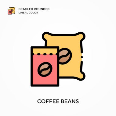 Kahve çekirdekleri yuvarlak çizgisel renkleri detaylandırır. Modern vektör illüstrasyon kavramları. Düzenlemesi ve kişiselleştirmesi kolay.