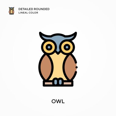 Baykuş ayrıntılı yuvarlak çizgisel renk. Modern vektör illüstrasyon kavramları. Düzenlemesi ve kişiselleştirmesi kolay.