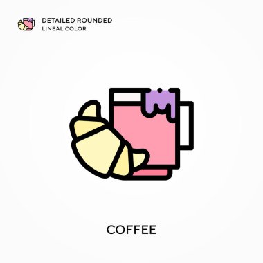 Kahve ayrıntılı yuvarlak çizgisel renk. Modern vektör illüstrasyon kavramları. Düzenlemesi ve kişiselleştirmesi kolay.