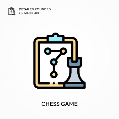 Satranç oyunu yuvarlak çizgi rengini detaylandırdı. Modern vektör illüstrasyon kavramları. Düzenlemesi ve kişiselleştirmesi kolay.