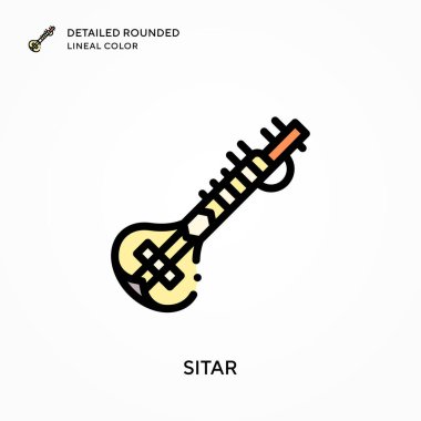 Sitar detaylı yuvarlak çizgisel renk. Modern vektör illüstrasyon kavramları. Düzenlemesi ve kişiselleştirmesi kolay.