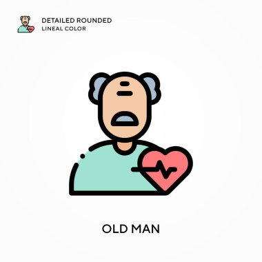 Yaşlı adam yuvarlak çizgi rengini detaylandırdı. Modern vektör illüstrasyon kavramları. Düzenlemesi ve kişiselleştirmesi kolay.
