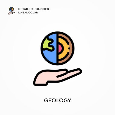 Jeoloji ayrıntılı yuvarlak doğrusal renk. Modern vektör illüstrasyon kavramları. Düzenlemesi ve kişiselleştirmesi kolay.