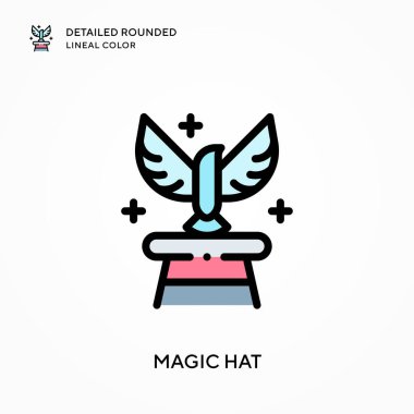 Sihirli şapka yuvarlak çizgi rengini detaylandırdı. Modern vektör illüstrasyon kavramları. Düzenlemesi ve kişiselleştirmesi kolay.
