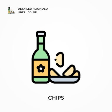 Chips ayrıntılı yuvarlak çizgisel renk. Modern vektör illüstrasyon kavramları. Düzenlemesi ve kişiselleştirmesi kolay.
