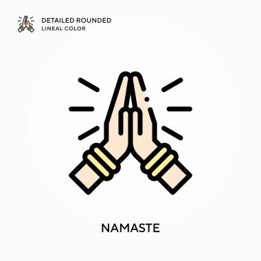 Namaste ayrıntılı yuvarlak çizgisel renk. Modern vektör illüstrasyon kavramları. Düzenlemesi ve kişiselleştirmesi kolay.