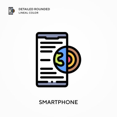 Akıllı telefon ayrıntılı yuvarlak çizgisel renk. Modern vektör illüstrasyon kavramları. Düzenlemesi ve kişiselleştirmesi kolay.