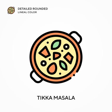Tikka masala ayrıntılı yuvarlak çizgisel renk. Modern vektör illüstrasyon kavramları. Düzenlemesi ve kişiselleştirmesi kolay.