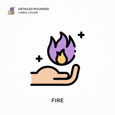 Ateş ayrıntılı yuvarlak çizgisel renk. Modern vektör illüstrasyon kavramları. Düzenlemesi ve kişiselleştirmesi kolay.