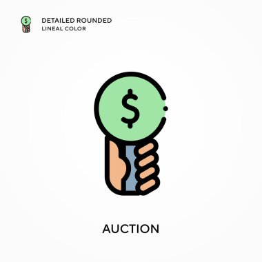Açık arttırma yuvarlak çizgi rengini detaylandırdı. Modern vektör illüstrasyon kavramları. Düzenlemesi ve kişiselleştirmesi kolay.
