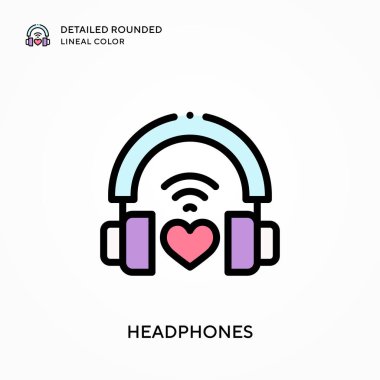 Kulaklıklar yuvarlak çizgisel renkler içeriyor. Modern vektör illüstrasyon kavramları. Düzenlemesi ve kişiselleştirmesi kolay.