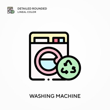Çamaşır makinesi yuvarlak renkte detaylı. Modern vektör illüstrasyon kavramları. Düzenlemesi ve kişiselleştirmesi kolay.