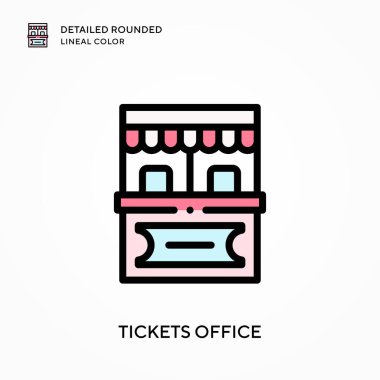 Bilet gişesi yuvarlak çizgi rengini detaylı olarak açıkladı. Modern vektör illüstrasyon kavramları. Düzenlemesi ve kişiselleştirmesi kolay.