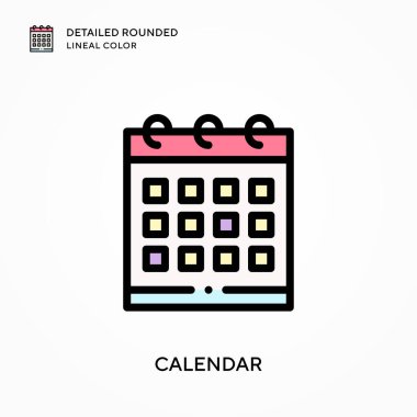 Takvim ayrıntılı yuvarlak çizgi rengi. Modern vektör illüstrasyon kavramları. Düzenlemesi ve kişiselleştirmesi kolay.