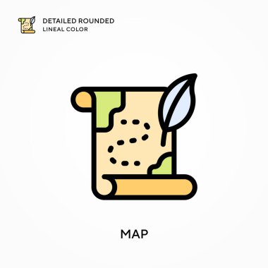 Haritanın ayrıntılı yuvarlak çizgisel rengi. Modern vektör illüstrasyon kavramları. Düzenlemesi ve kişiselleştirmesi kolay.