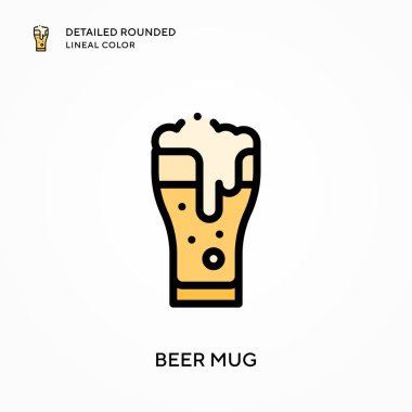 Bira kupası ayrıntılı yuvarlak çizgisel renk. Modern vektör illüstrasyon kavramları. Düzenlemesi ve kişiselleştirmesi kolay.