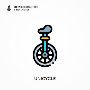 Tek tekerlekli bisiklet ayrıntılı yuvarlak çizgisel renk. Modern vektör illüstrasyon kavramları. Düzenlemesi ve kişiselleştirmesi kolay.