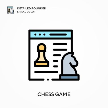 Satranç oyunu yuvarlak çizgi rengini detaylandırdı. Modern vektör illüstrasyon kavramları. Düzenlemesi ve kişiselleştirmesi kolay.