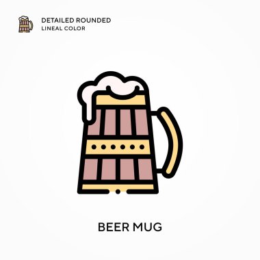 Bira kupası ayrıntılı yuvarlak çizgisel renk. Modern vektör illüstrasyon kavramları. Düzenlemesi ve kişiselleştirmesi kolay.