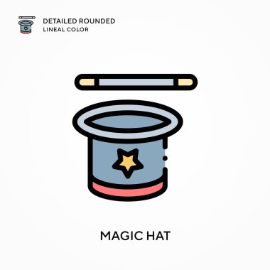 Sihirli şapka yuvarlak çizgi rengini detaylandırdı. Modern vektör illüstrasyon kavramları. Düzenlemesi ve kişiselleştirmesi kolay.