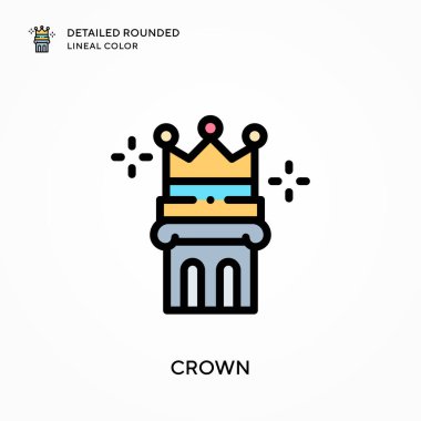 Taç detaylı yuvarlak çizgisel renk. Modern vektör illüstrasyon kavramları. Düzenlemesi ve kişiselleştirmesi kolay.