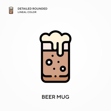 Bira kupası ayrıntılı yuvarlak çizgisel renk. Modern vektör illüstrasyon kavramları. Düzenlemesi ve kişiselleştirmesi kolay.