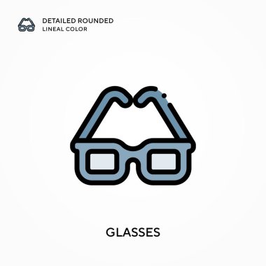 Gözlükler yuvarlak çizgi rengini detaylandırmış. Modern vektör illüstrasyon kavramları. Düzenlemesi ve kişiselleştirmesi kolay.