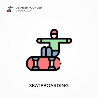 Kaykay detaylı yuvarlak çizgisel renk. Modern vektör illüstrasyon kavramları. Düzenlemesi ve kişiselleştirmesi kolay.