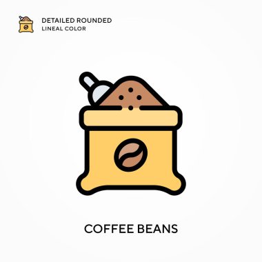 Kahve çekirdekleri yuvarlak çizgisel renkleri detaylandırır. Modern vektör illüstrasyon kavramları. Düzenlemesi ve kişiselleştirmesi kolay.