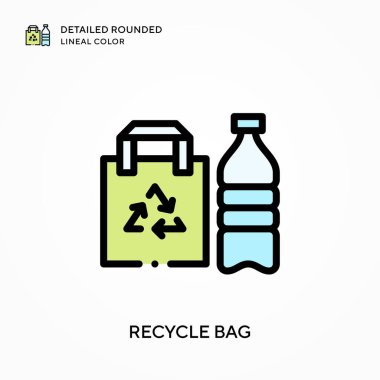 Geri dönüşüm torbası ayrıntılı yuvarlak çizgisel renk. Modern vektör illüstrasyon kavramları. Düzenlemesi ve kişiselleştirmesi kolay.