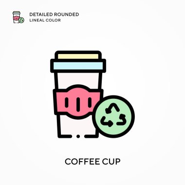Kahve fincanı yuvarlak çizgi rengini detaylandırdı. Modern vektör illüstrasyon kavramları. Düzenlemesi ve kişiselleştirmesi kolay.