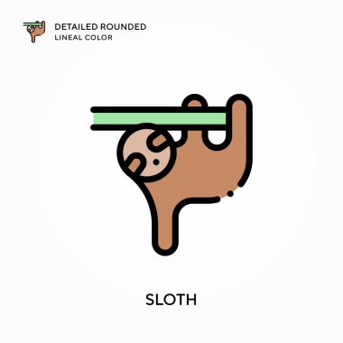 Tembel hayvan ayrıntılı yuvarlak çizgisel renk. Modern vektör illüstrasyon kavramları. Düzenlemesi ve kişiselleştirmesi kolay.