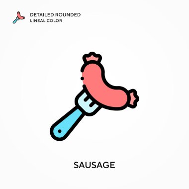 Sosis ayrıntılı yuvarlak çizgisel renk. Modern vektör illüstrasyon kavramları. Düzenlemesi ve kişiselleştirmesi kolay.