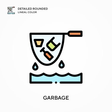 Çöp detaylı yuvarlak çizgi rengi. Modern vektör illüstrasyon kavramları. Düzenlemesi ve kişiselleştirmesi kolay.