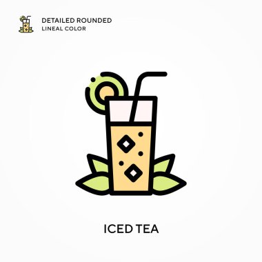 Buzlu çay ayrıntılı yuvarlak çizgisel renk. Modern vektör illüstrasyon kavramları. Düzenlemesi ve kişiselleştirmesi kolay.