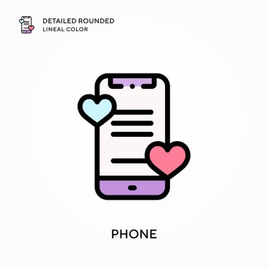Telefon ayrıntılı yuvarlak çizgisel renk. Modern vektör illüstrasyon kavramları. Düzenlemesi ve kişiselleştirmesi kolay.