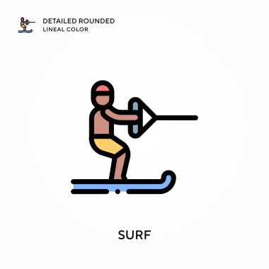 Sörf detaylı yuvarlak çizgisel renk. Modern vektör illüstrasyon kavramları. Düzenlemesi ve kişiselleştirmesi kolay.