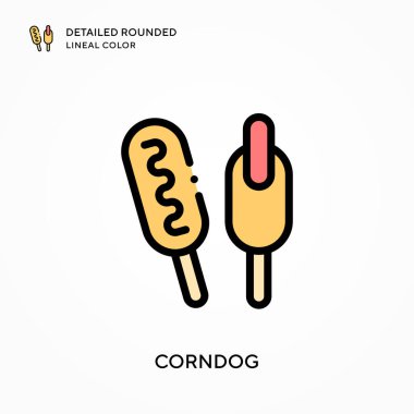 Corndog yuvarlak çizgi rengini detaylandırdı. Modern vektör illüstrasyon kavramları. Düzenlemesi ve kişiselleştirmesi kolay.