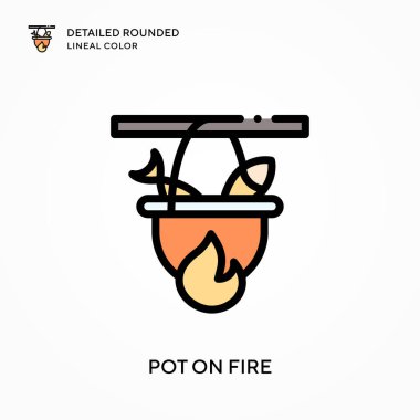 Yanan çömlek ayrıntılı yuvarlak çizgisel renk. Modern vektör illüstrasyon kavramları. Düzenlemesi ve kişiselleştirmesi kolay.
