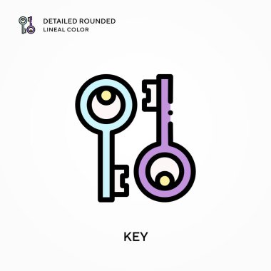 Anahtar detaylandırılmış yuvarlak çizgi rengi. Modern vektör illüstrasyon kavramları. Düzenlemesi ve kişiselleştirmesi kolay.