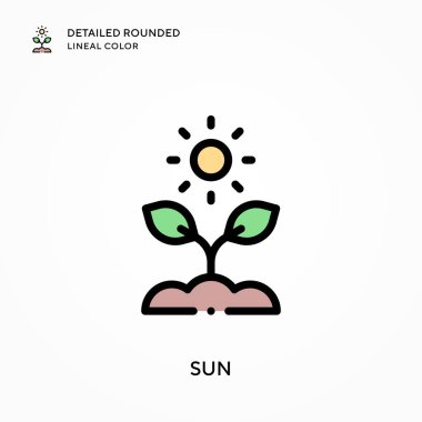 Güneş detaylı yuvarlak çizgisel renk. Modern vektör illüstrasyon kavramları. Düzenlemesi ve kişiselleştirmesi kolay.