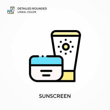 Güneş kremi ayrıntılı yuvarlak çizgisel renk. Modern vektör illüstrasyon kavramları. Düzenlemesi ve kişiselleştirmesi kolay.