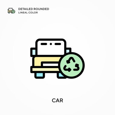 Araba ayrıntılı yuvarlak çizgisel renk. Modern vektör illüstrasyon kavramları. Düzenlemesi ve kişiselleştirmesi kolay.