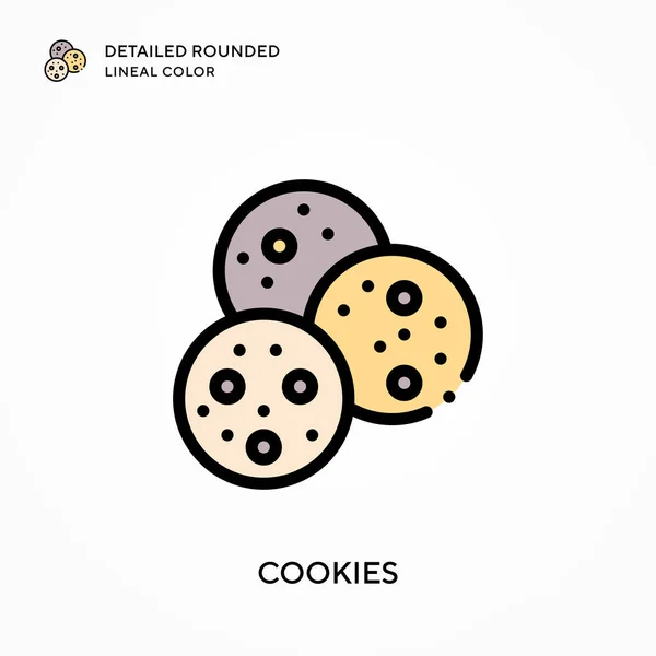 Cookies Detalladas Color Lineal Redondeado Conceptos Modernos Ilustración Vectorial Fácil — Archivo Imágenes Vectoriales