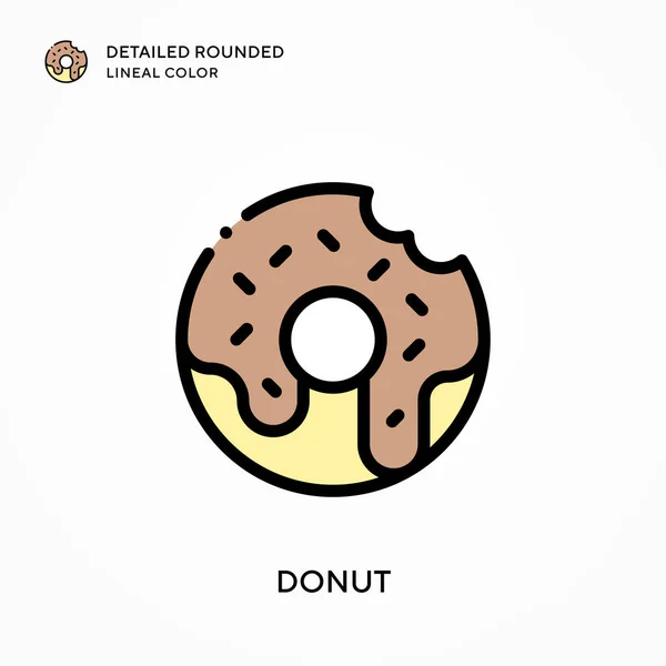 Donut Detallado Color Lineal Redondeado Conceptos Modernos Ilustración Vectorial Fácil — Archivo Imágenes Vectoriales
