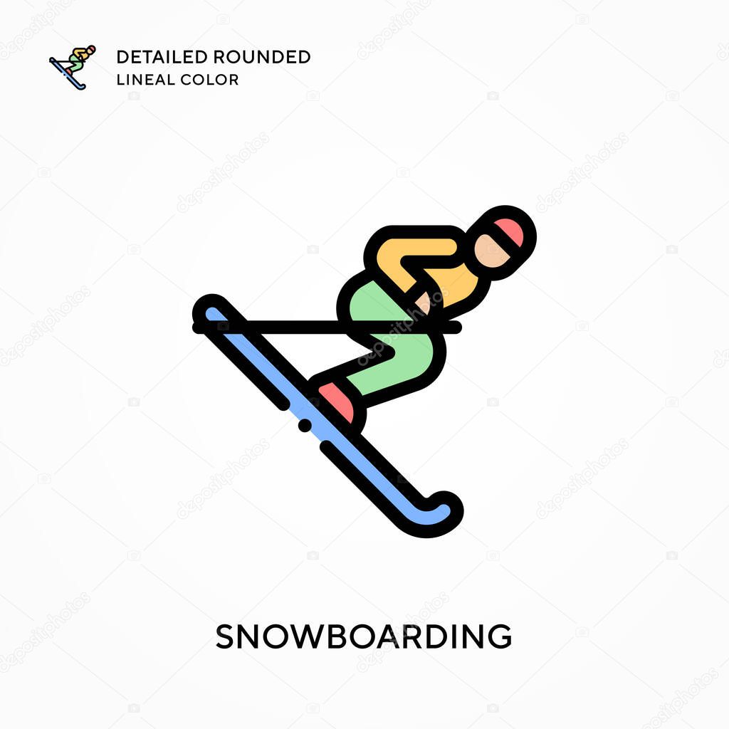 Snowboarding detailed rounded lineal color. Modern vector illustration concepts. Easy to edit and customize.