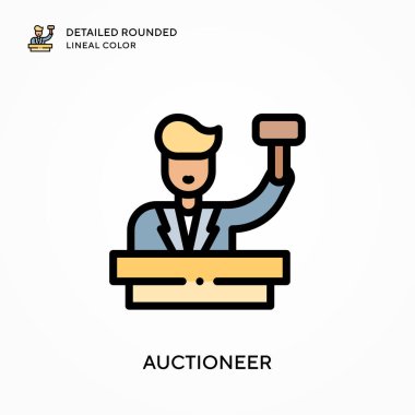 Müzayedeci, yuvarlak çizgisel rengi detaylı olarak açıkladı. Modern vektör illüstrasyon kavramları. Düzenlemesi ve kişiselleştirmesi kolay.